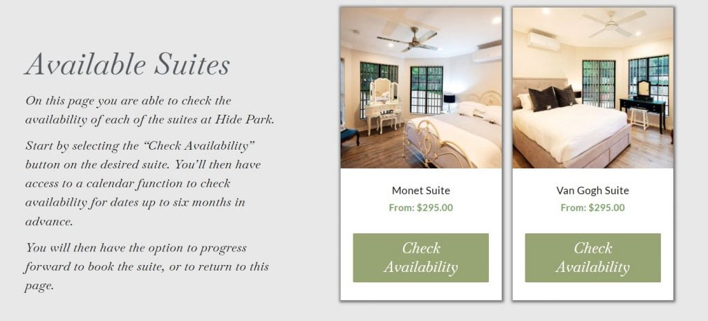 available suites selector - Hide Park